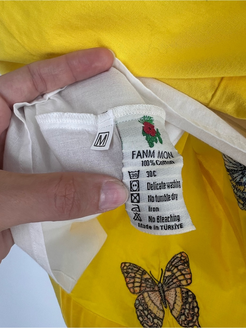 Fanm Mon Yellow Colorful Butterfly Embroidered Scoop Neck Mini Dress M - Picture 7 of 8